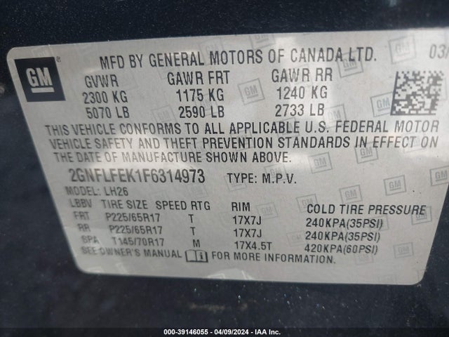 Chevrolet EQUINOX 1LT 2015 2GNFLFEK1F6314973 Image 9