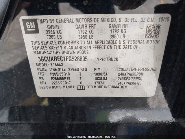 Chevrolet Silverado 1500 2lt 2015 3GCUKREC7FG528805 Image 9