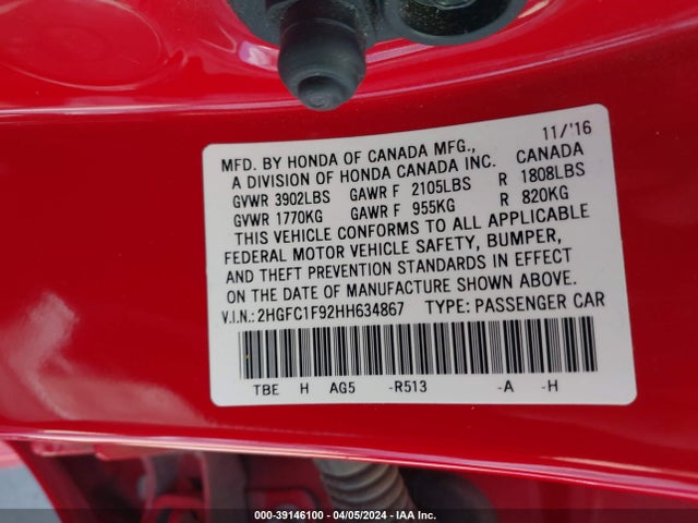 Honda Civic Touring 2017 2HGFC1F92HH634867 Image 9