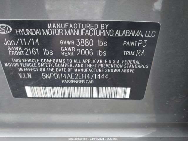 5NPDH4AE2EH471444 Hyundai Elantra Limited
