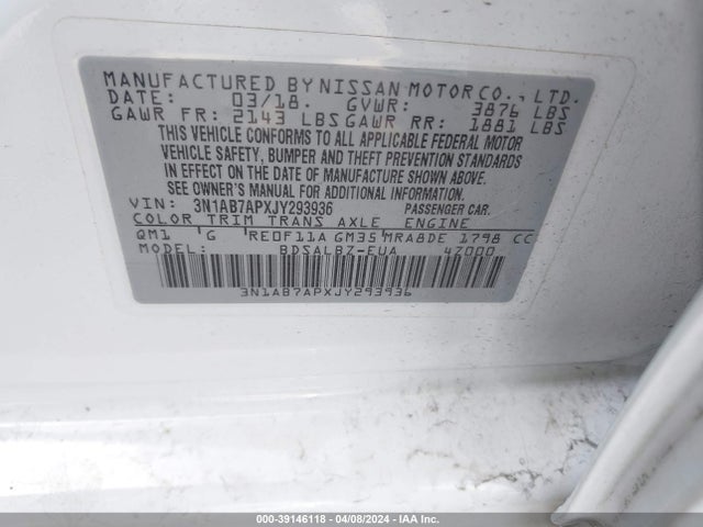 Nissan SENTRA S 2018 3N1AB7APXJY293936 Image 9
