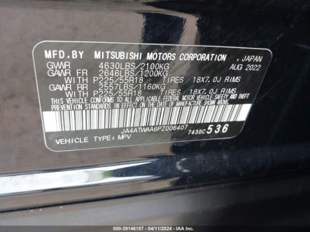 JA4ATWAA6PZ006407 Mitsubishi Eclipse Cross Se S-awc/sel S-awc