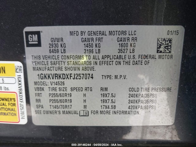 GMC Acadia Slt-1 2015 1GKKVRKDXFJ257074 Image 9
