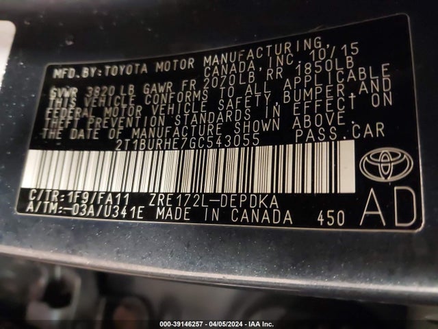 Toyota COROLLA L 2016 2T1BURHE7GC543055 Image 9