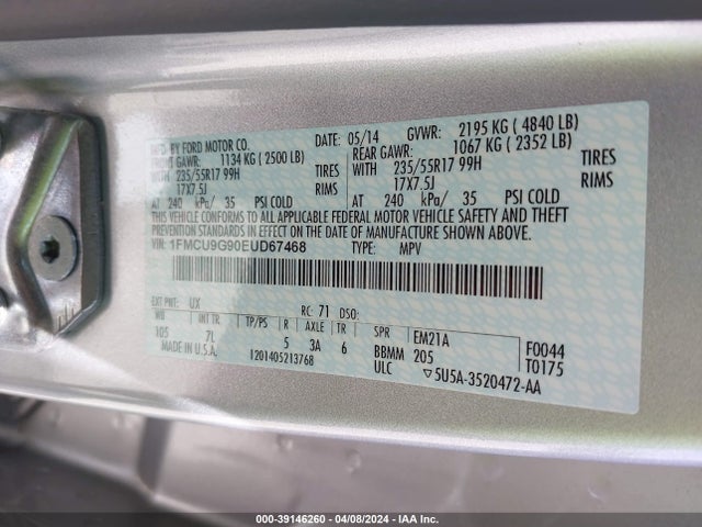 Ford ESCAPE SE 2014 1FMCU9G90EUD67468 Image 9