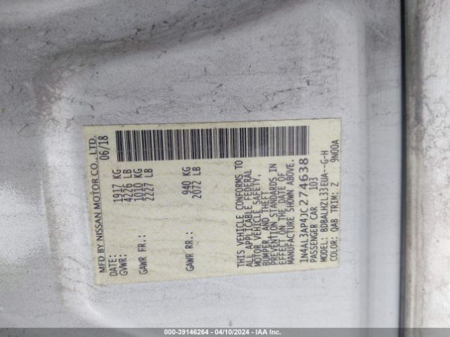 1N4AL3AP4JC274638 Nissan Altima 2.5 Sr