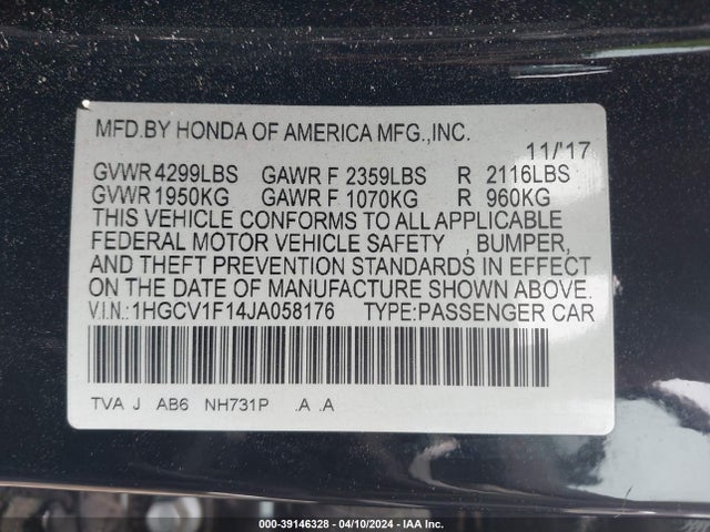 Honda ACCORD LX 2018 1HGCV1F14JA058176 Image 9