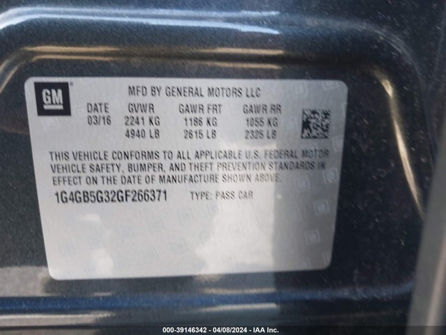 Buick Lacrosse Leather 2016 1G4GB5G32GF266371 Image 9