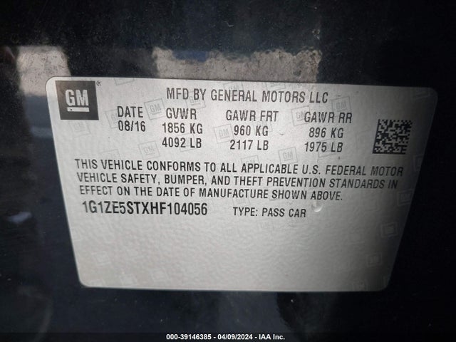 Chevrolet MALIBU 1LT 2017 1G1ZE5STXHF104056 Image 9