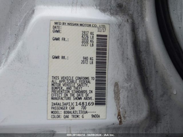 1N4AL3AP1JC148169 Nissan Altima 2.5 Sl