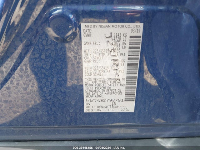 Nissan Rogue Sl 2019 5N1AT2MV8KC798791 Image 9