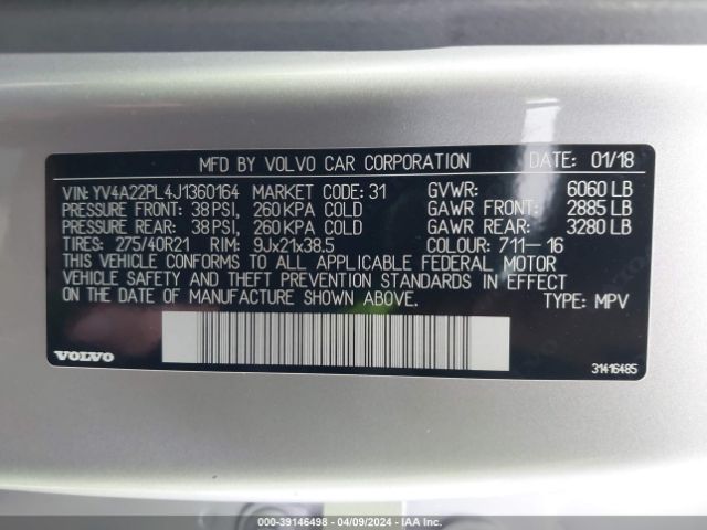 YV4A22PL4J1360164 Volvo Xc90 T6 Inscription
