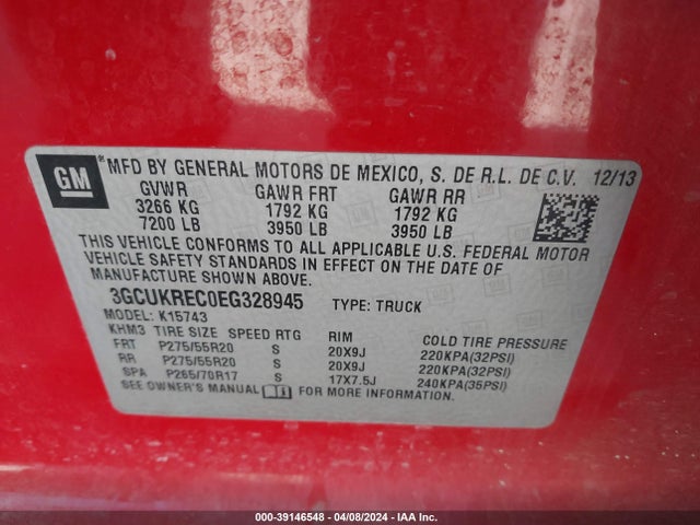 Chevrolet Silverado 1500 2lt 2014 3GCUKREC0EG328945 Image 9