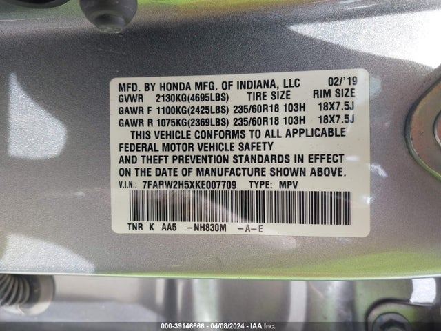 Honda CR-V EX 2019 7FARW2H5XKE007709 Image 9