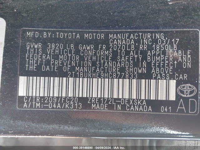 Toyota COROLLA SE 2017 2T1BURHE9HC877833 Image 9