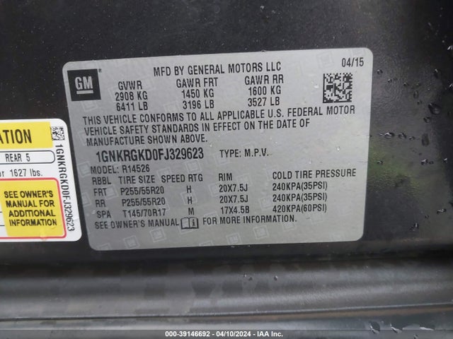 Chevrolet Traverse 1lt 2015 1GNKRGKD0FJ329623 Image 9