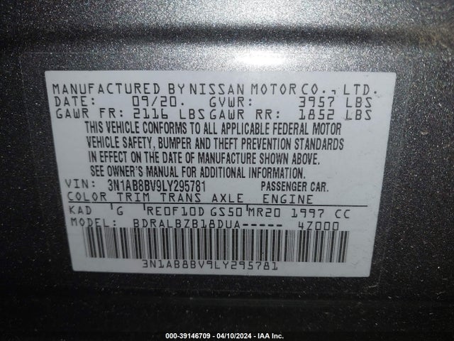 Nissan Sentra S Xtronic Cvt 2020 3N1AB8BV9LY295781 Image 9