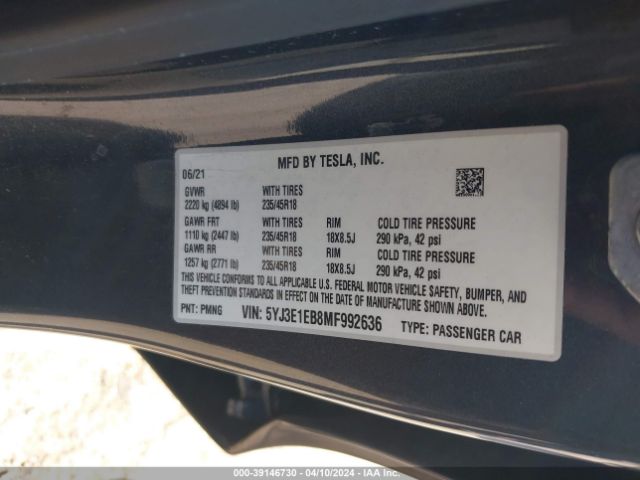 5YJ3E1EB8MF992636 Tesla Model 3 Long Range Dual Motor All-wheel Drive