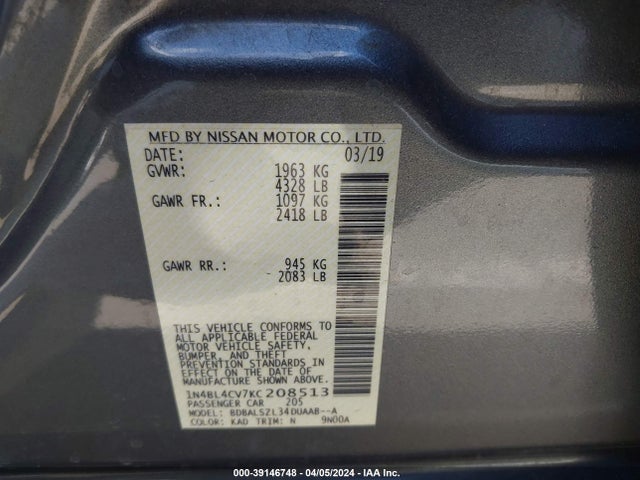 Nissan Altima 2.5 Sr 2019 1N4BL4CV7KC208513 Image 9