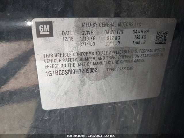 Chevrolet Cruze Ls Auto 2017 1G1BC5SM9H7209052 Image 9