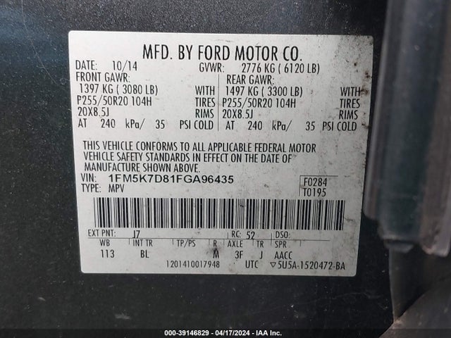 Ford EXPLORER XLT 2015 1FM5K7D81FGA96435 Image 9