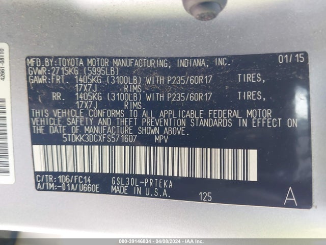 Toyota Sienna Le 8 Passenger 2015 5TDKK3DCXFS571607 Image 9