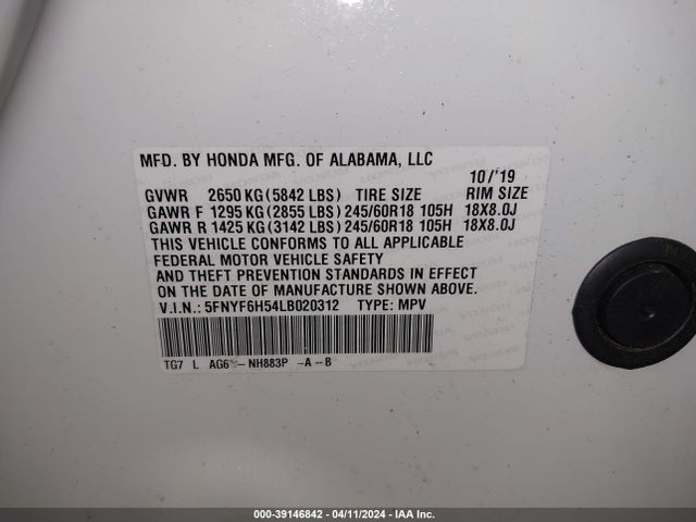 Honda Pilot Awd Ex-l 2020 5FNYF6H54LB020312 Image 17
