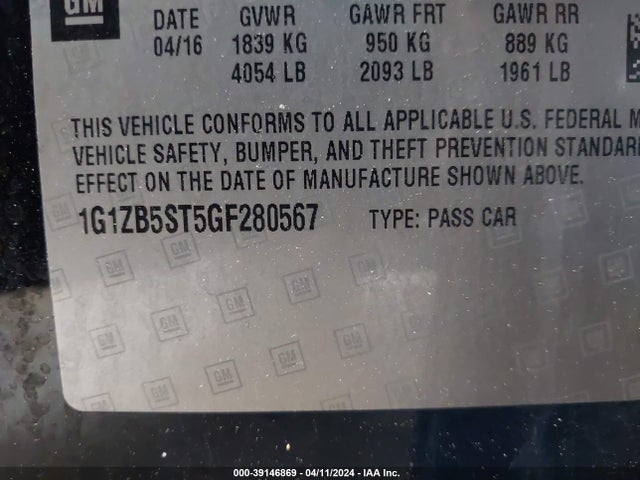 Chevrolet MALIBU LS 2016 1G1ZB5ST5GF280567 Image 9