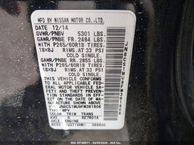 JN8CS1MU9FM381606 Infiniti QX70