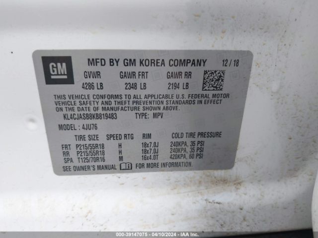 KL4CJASB8KB819483 Buick Encore Fwd Preferred