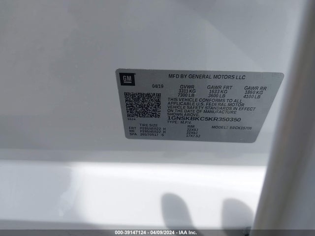 Chevrolet Tahoe Lt 2019 1GNSKBKC5KR350350 Image 9