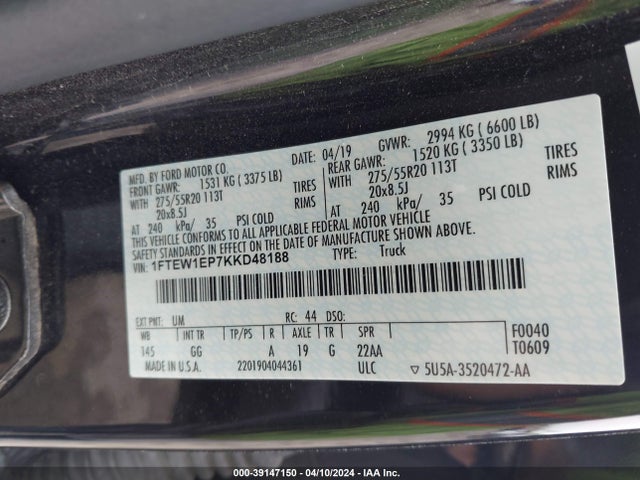 Ford F-150 Xl 2019 1FTEW1EP7KKD48188 Image 9