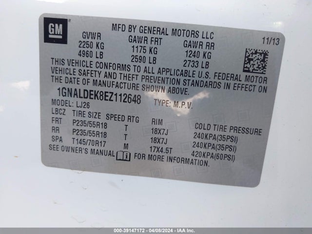 Chevrolet Equinox Ltz 2014 1GNALDEK8EZ112648 Image 9