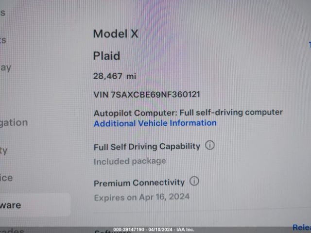 7SAXCBE69NF360121 Tesla Model X Plaid Tri Motor All-wheel Drive