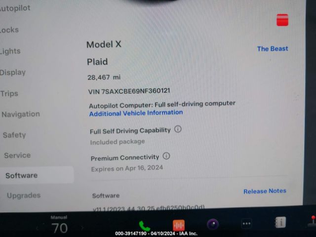 7SAXCBE69NF360121 Tesla Model X Plaid Tri Motor All-wheel Drive