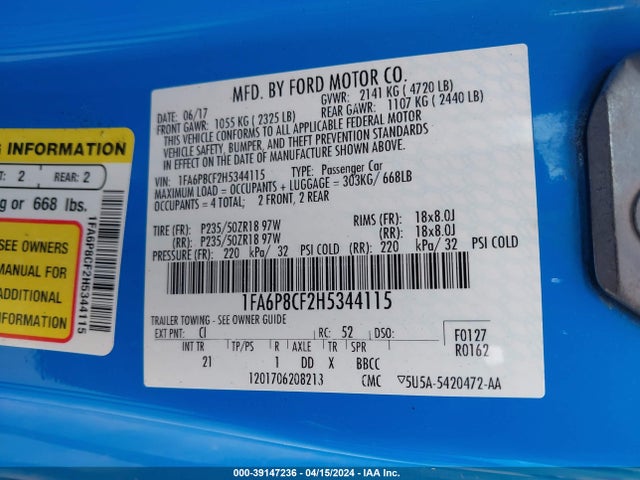 Ford MUSTANG GT 2017 1FA6P8CF2H5344115 Image 9