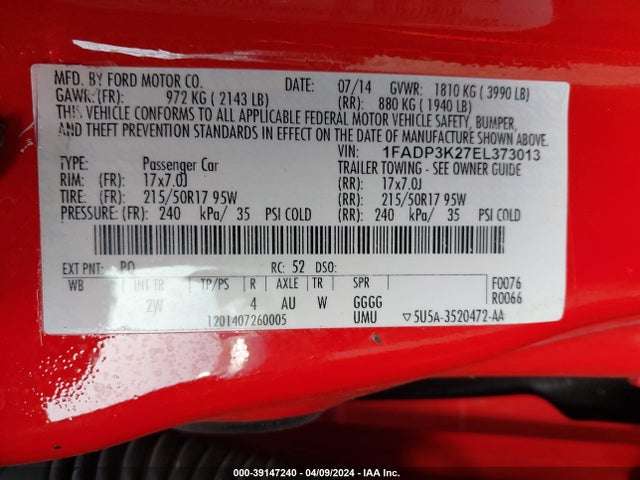 Ford FOCUS SE 2014 1FADP3K27EL373013 Image 9