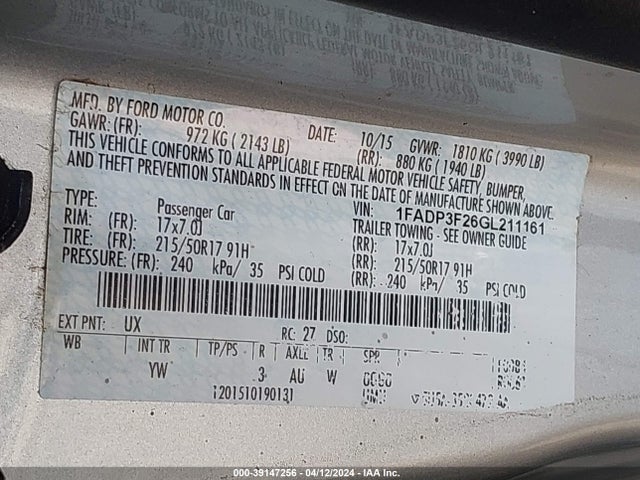 Ford FOCUS SE 2016 1FADP3F26GL211161 Image 9
