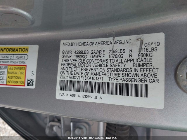 Honda ACCORD LX 2019 1HGCV1F18KA101371 Image 9