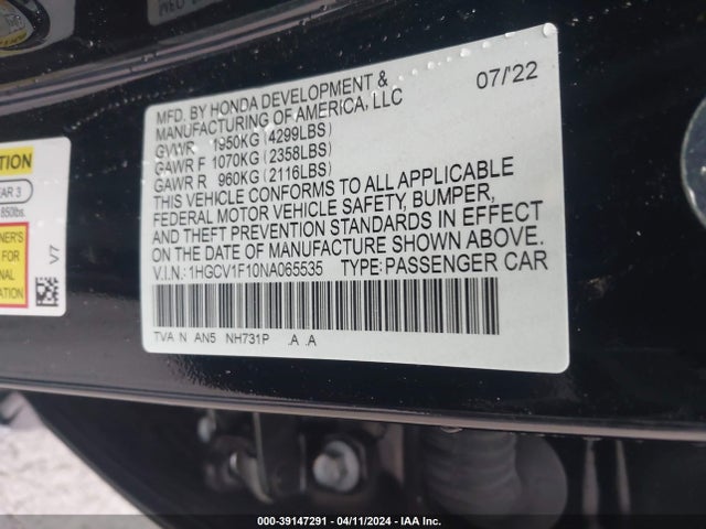 Honda ACCORD LX 2022 1HGCV1F10NA065535 Image 9