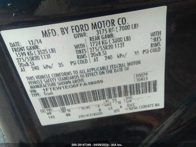 1FTEW1EG6FFA18959 Ford F-150 Platinum
