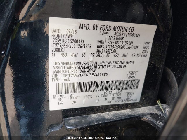 Ford F-250 Lariat 2016 1FT7W2BTXGEA21726 Image 9