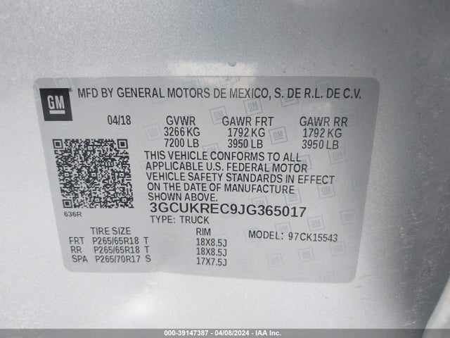 Chevrolet Silverado 1500 1lt 2018 3GCUKREC9JG365017 Image 9