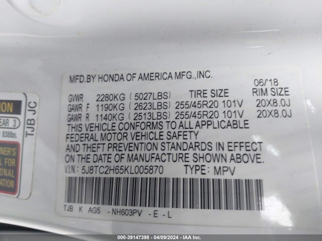 5J8TC2H65KL005870 Acura Rdx A-spec Package