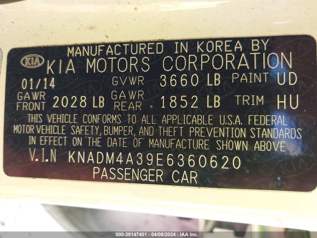 KIA RIO LX 2014 KNADM4A39E6360620 Image 9