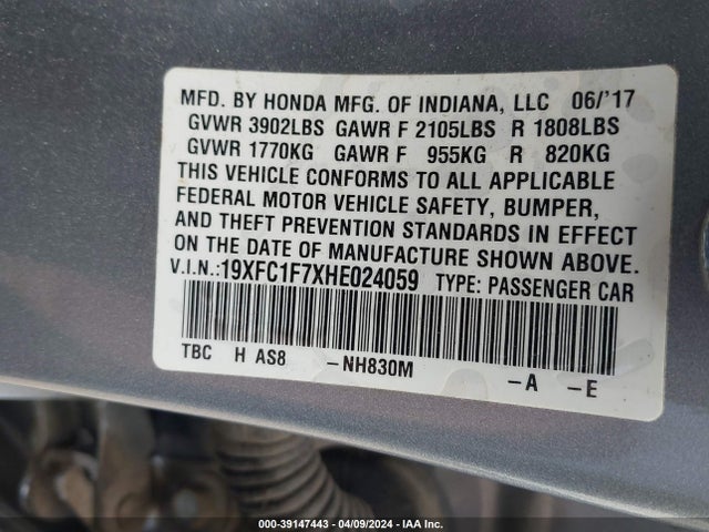 Honda Civic Ex-l 2017 19XFC1F7XHE024059 Image 9