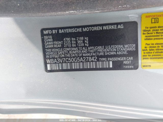 WBA3V7C50G5A27842 BMW 428i