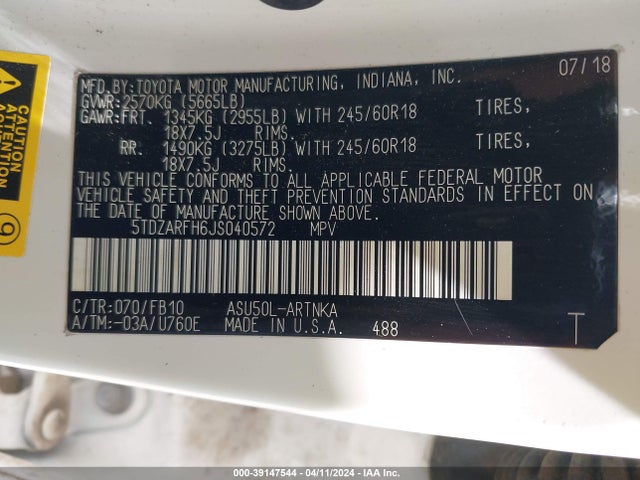 Toyota Highlander Le 2018 5TDZARFH6JS040572 Image 9