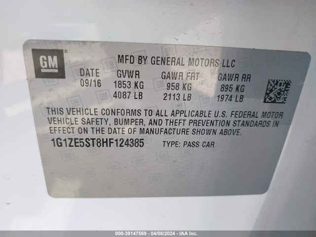 Chevrolet MALIBU 1LT 2017 1G1ZE5ST8HF124385 Image 9
