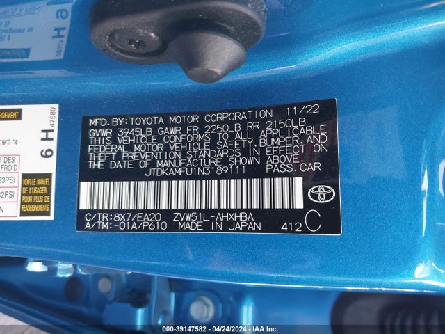 Toyota PRIUS XLE 2022 JTDKAMFU1N3189111 Image 9